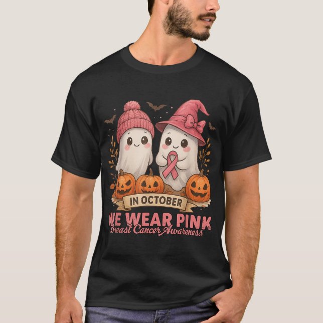 In October We Wear Pink Ghost Witch   T-Shirt (Front)