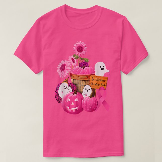 In October We Wear Pink Ghosts & Pumpkins For Brea T-Shirt (Design Front)