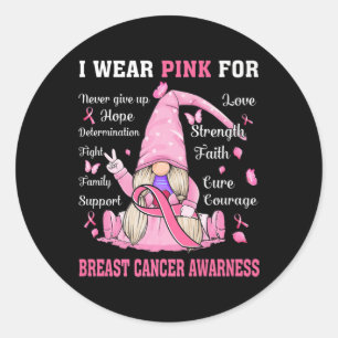 In October We Wear Pink Gnome Breast Cancer Awaren Classic Round Sticker