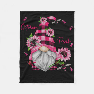 In October We Wear Pink Gnome Breast Cancer Awaren Fleece Blanket