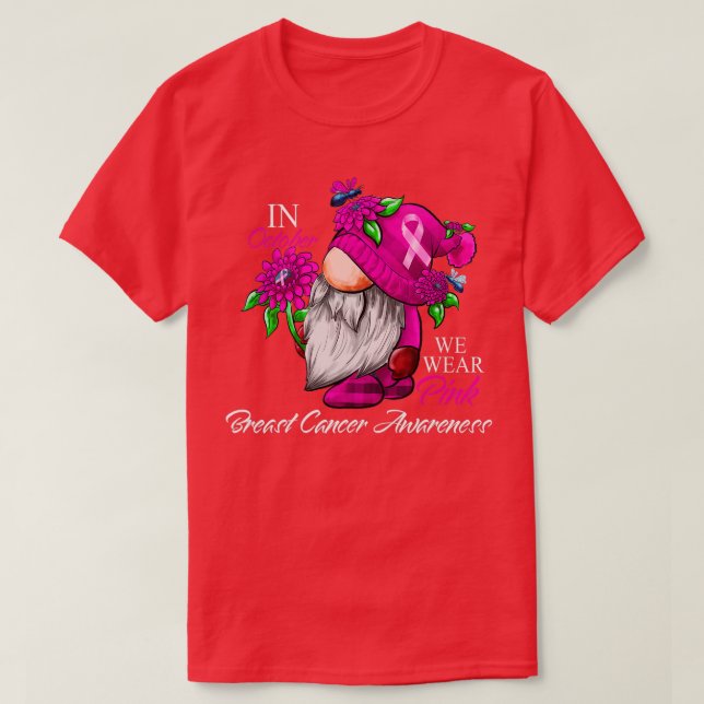 In October We Wear Pink Gnome Breast Cancer Awaren T-Shirt (Design Front)