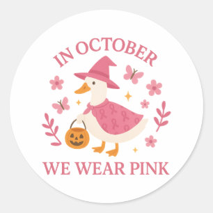In October We Wear Pink Goose Witch Halloween Classic Round Sticker