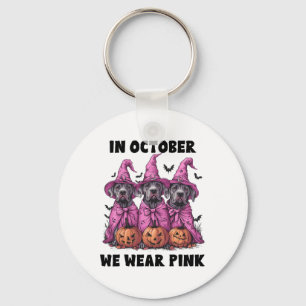 In October We Wear Pink Great Dane Halloween Breas Key Ring