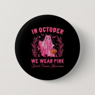 In October, We Wear Pink Halloween Black Cat Cute  6 Cm Round Badge