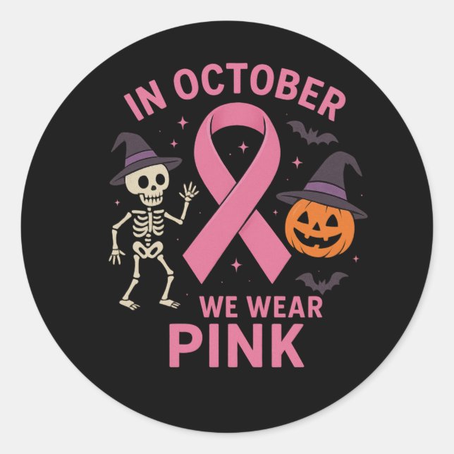 In October We Wear Pink Halloween Breast  Classic Round Sticker (Front)
