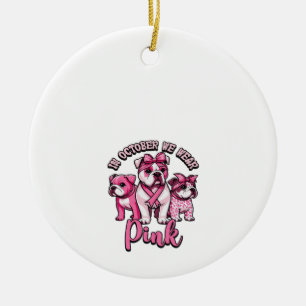 In October We Wear Pink � Halloween Cute Dogs Brea Ceramic Tree Decoration