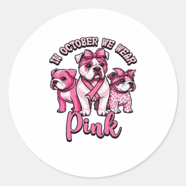 In October We Wear Pink � Halloween Cute Dogs Brea Classic Round Sticker (Front)