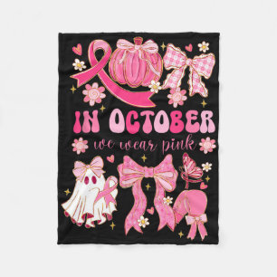 In October We Wear Pink Halloween Preppy Ghost Bre Fleece Blanket