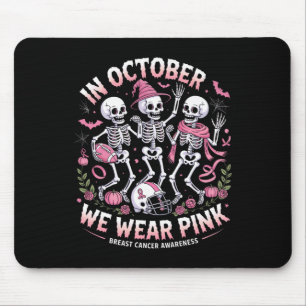 In October We Wear Pink Halloween Skeleton Breast Mouse Mat