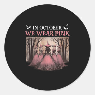 In October We Wear Pink, Halloween Spooky Pink Rib Classic Round Sticker
