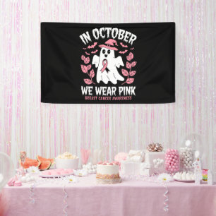 In October We Wear Pink Halloween Witch Banner