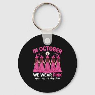 In October We Wear Pink Halloween Witch Breast Can Key Ring