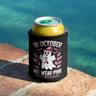 In October We Wear Pink Halloween Witch Can Cooler