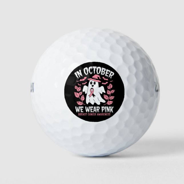 In October We Wear Pink Halloween Witch  Golf Balls (Front)
