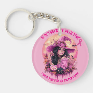 In October We Wear Pink Halloween Witch Key Ring