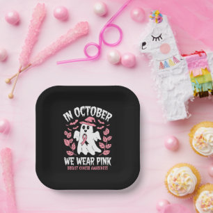In October We Wear Pink Halloween Witch  Paper Plate