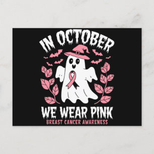 In October We Wear Pink Halloween Witch  Postcard