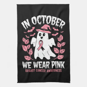 In October We Wear Pink Halloween Witch Tea Towel