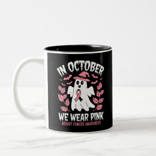 In October We Wear Pink Halloween Witch Two-Tone Coffee Mug