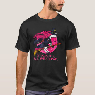 In October We Wear Pink Halloween Witch Unicorn Lo T-Shirt