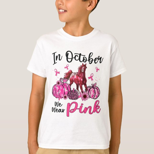 In October We Wear Pink Horse Pumpkin Leopard Brea T-Shirt (Front)