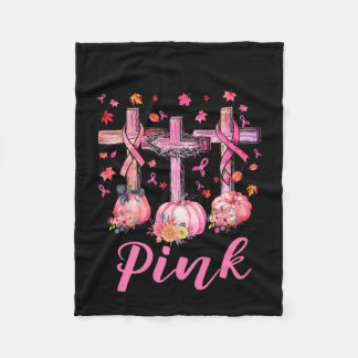 In October We Wear Pink Jesus Cross Breast Cancer  Fleece Blanket