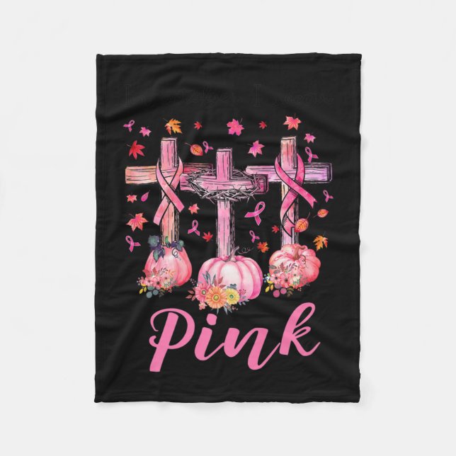In October We Wear Pink Jesus Cross Breast Cancer  Fleece Blanket (Front)