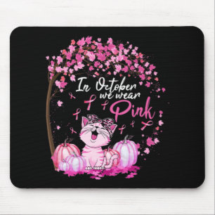 In October We Wear Pink Leopard Cat Breast Cancer Mouse Mat