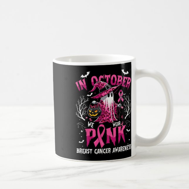 In October We Wear Pink Leopard Ghost Witch Ribbon Coffee Mug (Right)