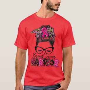 In October We Wear Pink Messy Bun Pink Leopard Bre T-Shirt