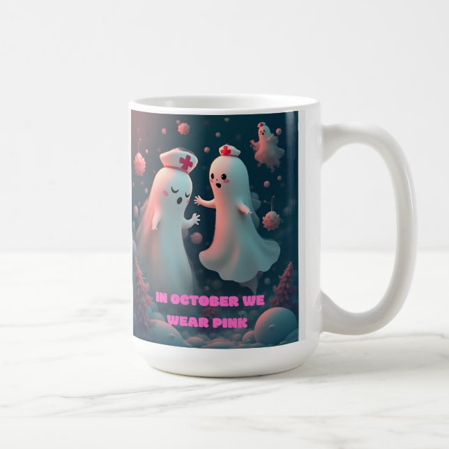 In October We Wear Pink Nurse Ghost Halloween 2025 Coffee Mug (Right)
