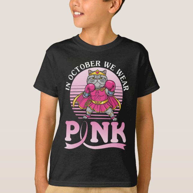 In October We Wear Pink Persian Cat Warrior For Aw T-Shirt (Front)