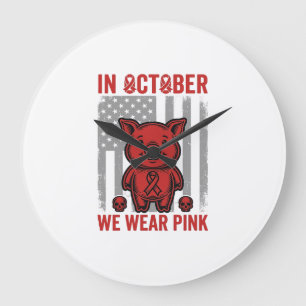 In October We Wear Pink Pig Awareness Design_1 Large Clock