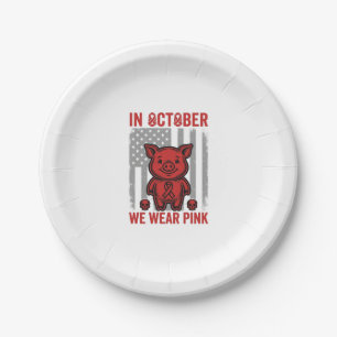 In October We Wear Pink Pig Awareness Design_1 Paper Plate