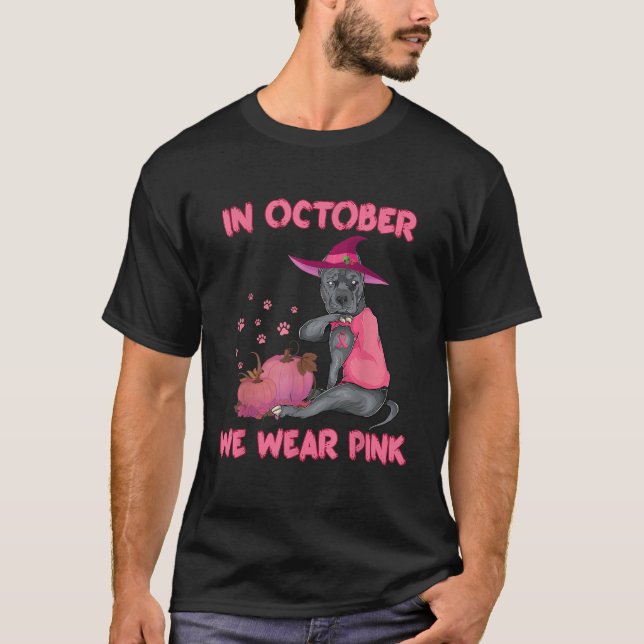 In October We Wear Pink Pitbull Dog Breast Cancer  T-Shirt (Front)