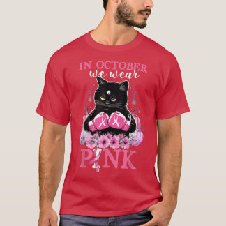 In October We Wear Pink Pumpkin Cat Breast Cancer  T-Shirt