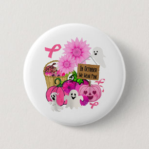 In October We Wear Pink Pumpkin, Ghost And Flower 6 Cm Round Badge