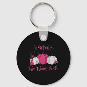 In October We Wear Pink Pumpkin Halloween Breast C Key Ring