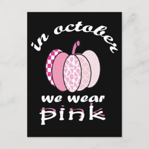 in october we wear pink pumpkin plaid  announcement postcard