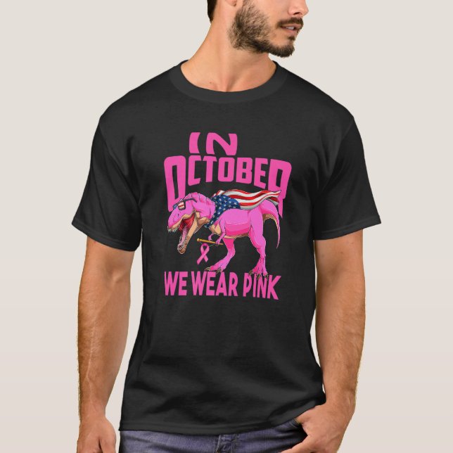 In October We Wear Pink Rex Mom American Flag Wome T-Shirt (Front)