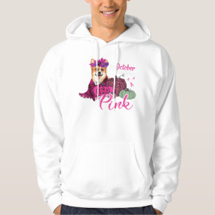In October We Wear Pink Ribbon Corgi Dog Bre Hoodie