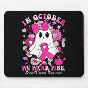 In October We Wear Pink Ribbon Ghost Breast Cancer Mouse Mat