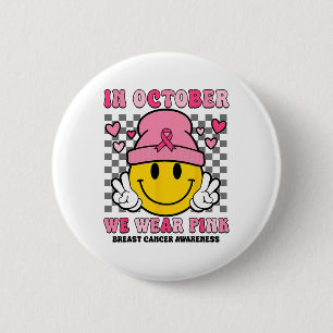 In October We Wear Pink Ribbon Ghost Halloween Bre 6 Cm Round Badge