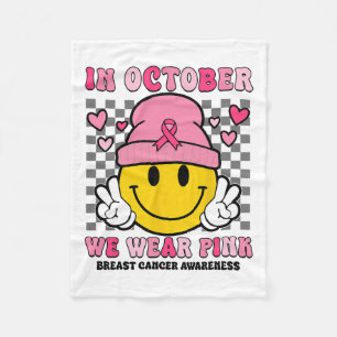 In October We Wear Pink Ribbon Ghost Halloween Bre Fleece Blanket