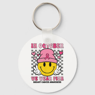 In October We Wear Pink Ribbon Ghost Halloween Bre Key Ring