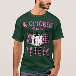 In October We Wear Pink Ribbon Leopard Pumpkin Bre T-Shirt