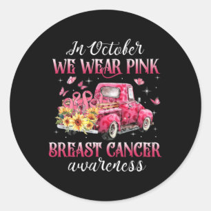 In October We Wear Pink Ribbon Leopard Truck Breas Classic Round Sticker