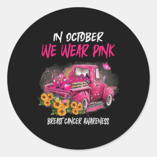 In October We Wear Pink Ribbon Leopard Truck Breas Classic Round Sticker