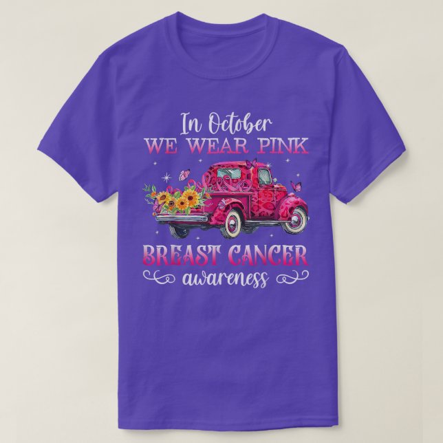 In October We Wear Pink Ribbon Leopard Truck Breas T-Shirt (Design Front)