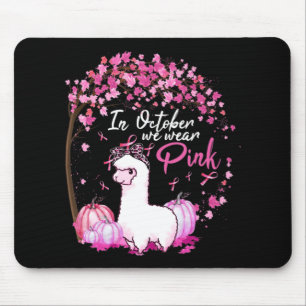 In October We Wear Pink Ribbon LLama Breast Cancer Mouse Mat